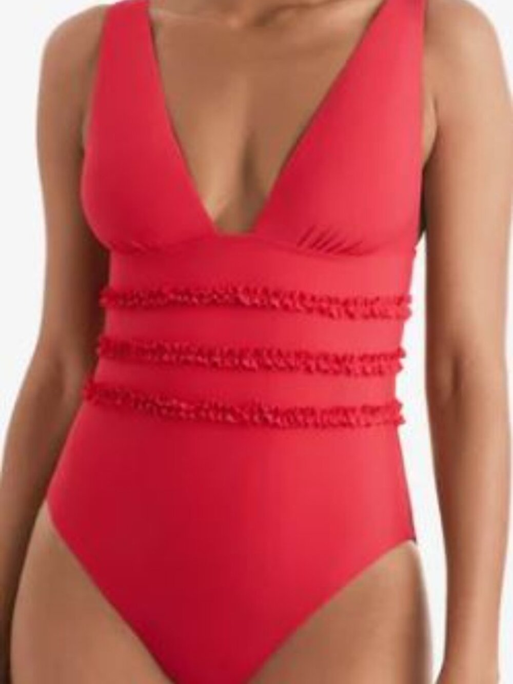 Mimi Flamingo Women’s Red Ruffle One-Piece Swimsuit Size 10